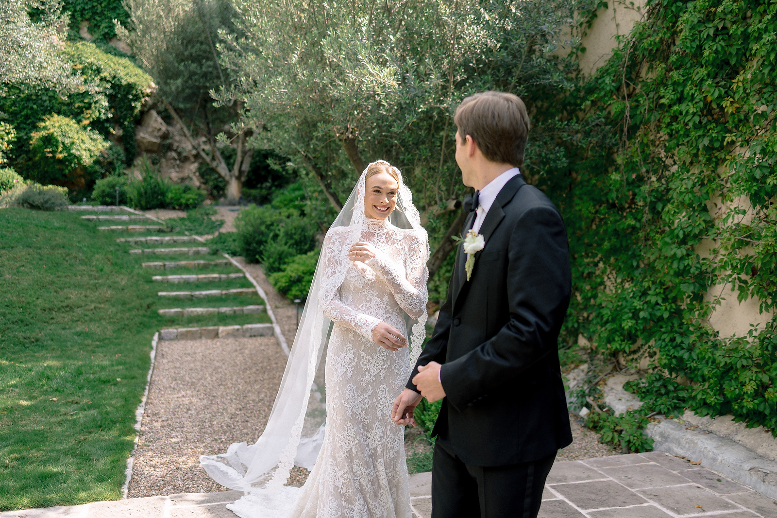 First look in the garden at San Miguel de Allende destination wedding