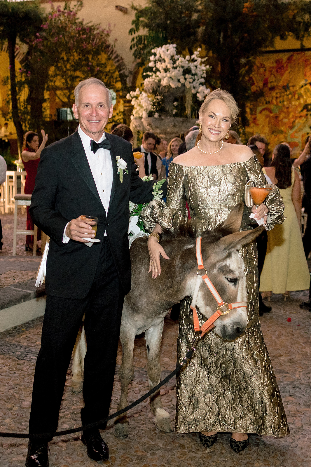 Parents of the bride with donkey at San Miguel de Allende wedding reception