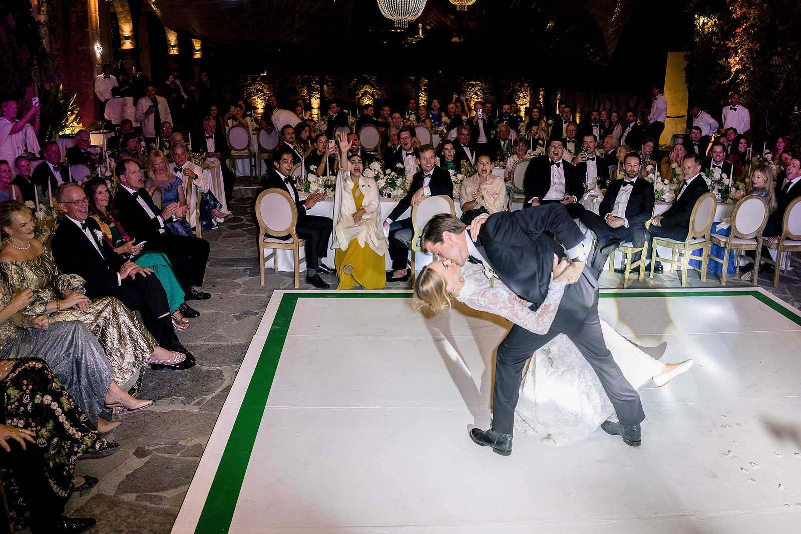 First dance dip at San Miguel de Allende destination wedding reception