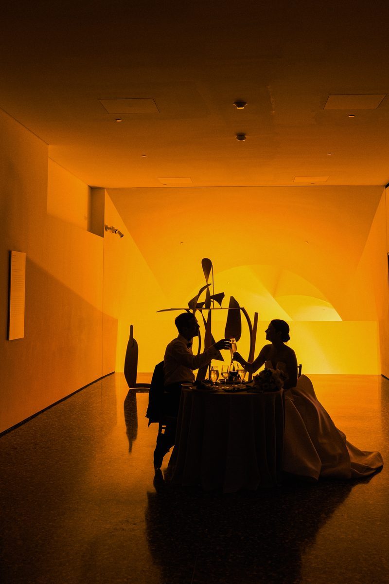 Engagement portrait at golden hour in the city