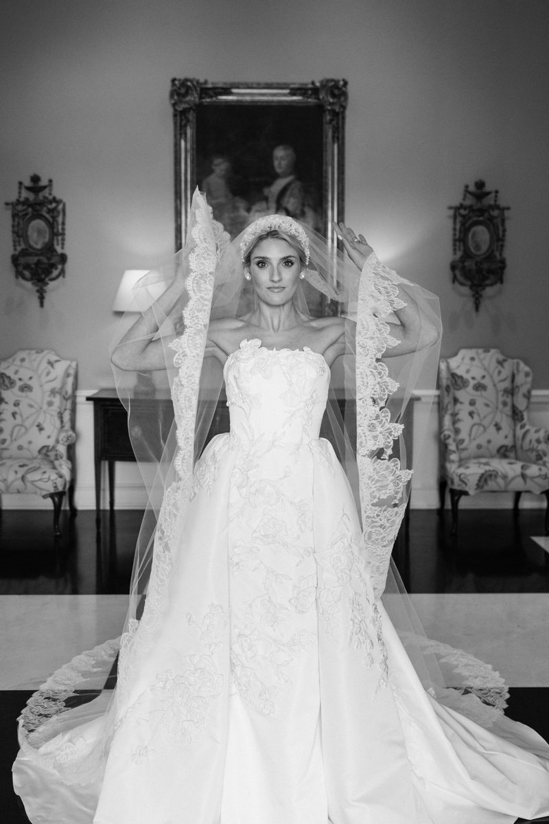 Bridal portrait with cathedral veil destination wedding