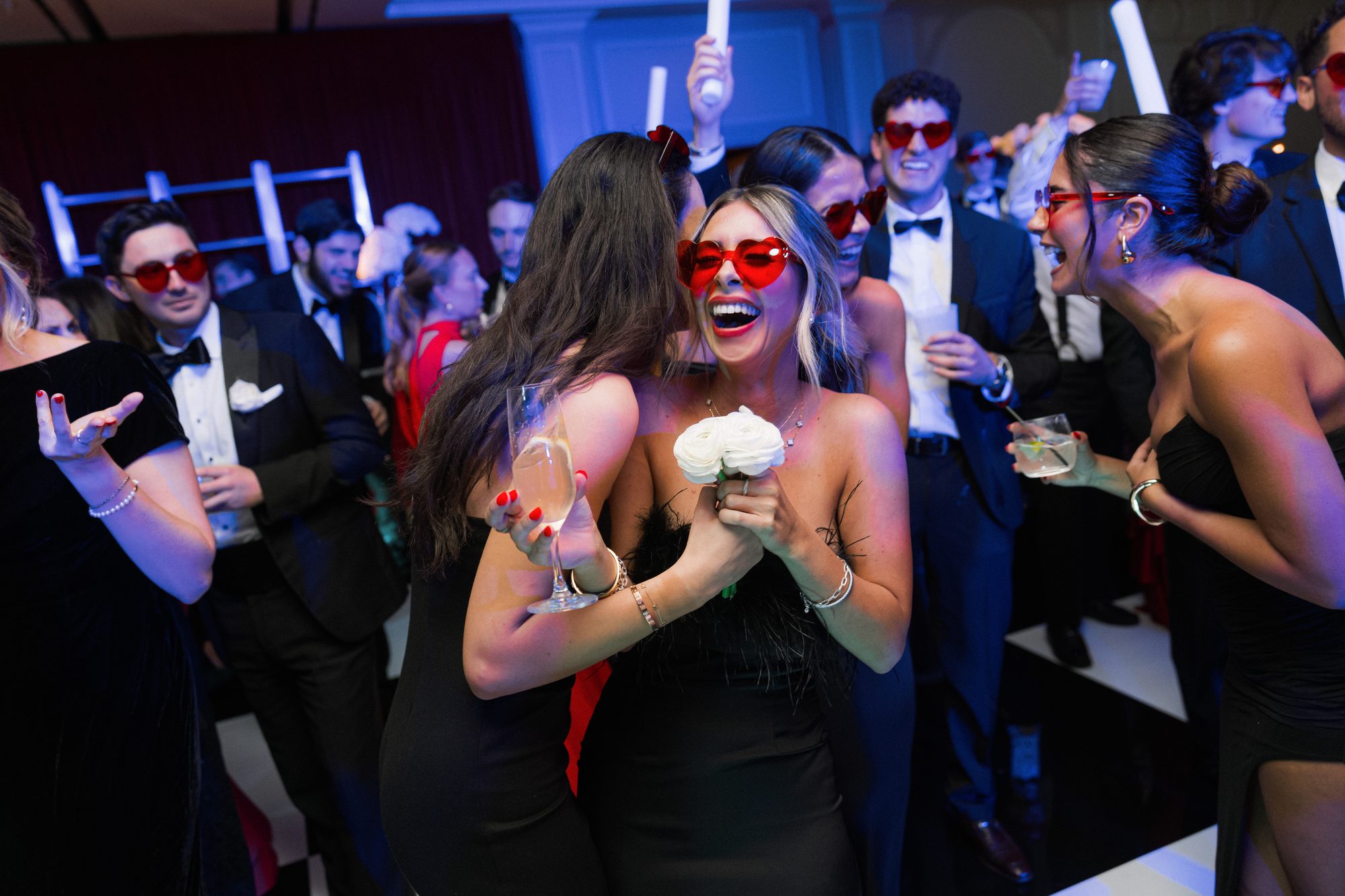 Dance floor party at Houstonian Hotel wedding