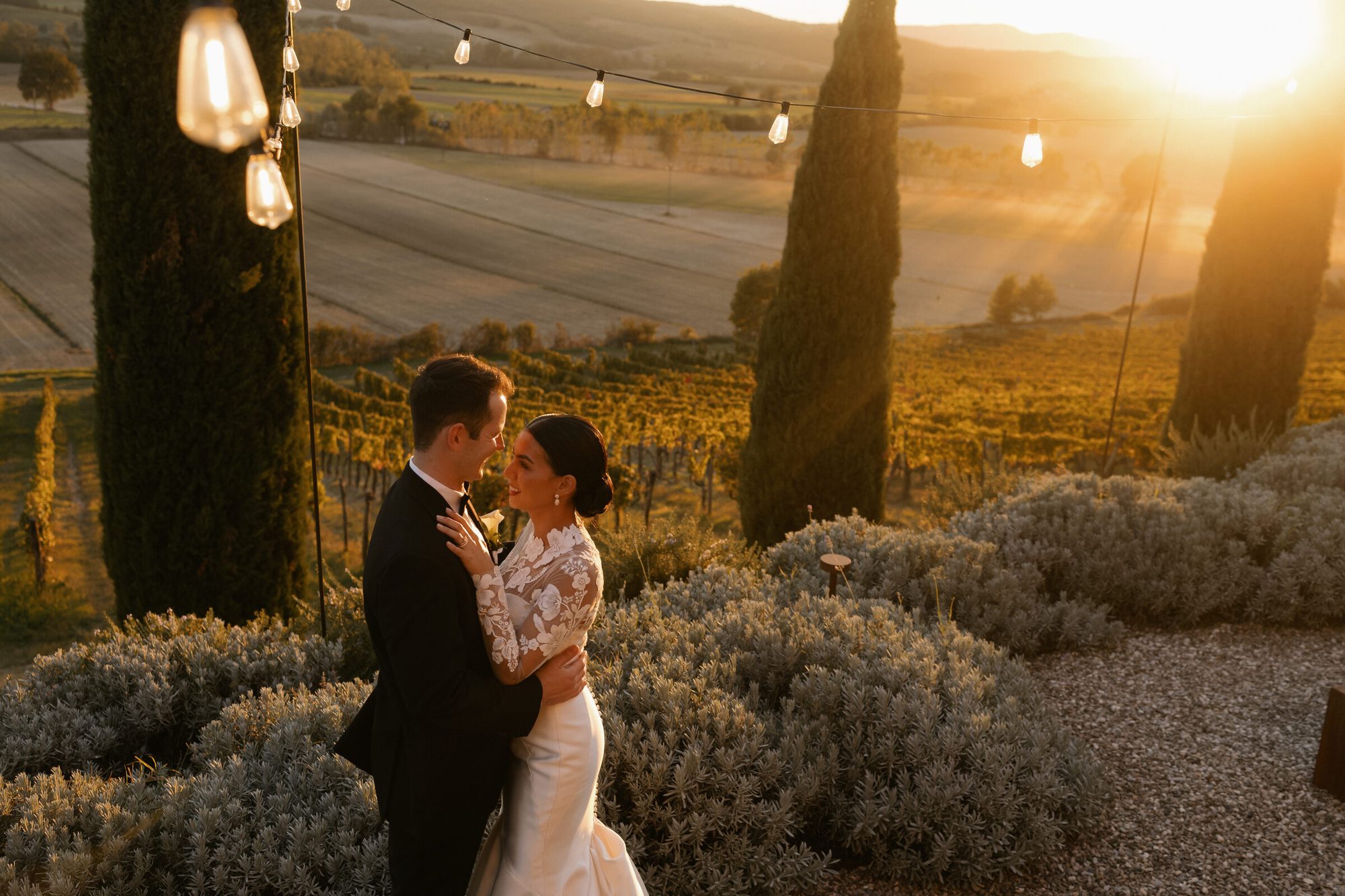 Couple in lavender gardens Tuscany