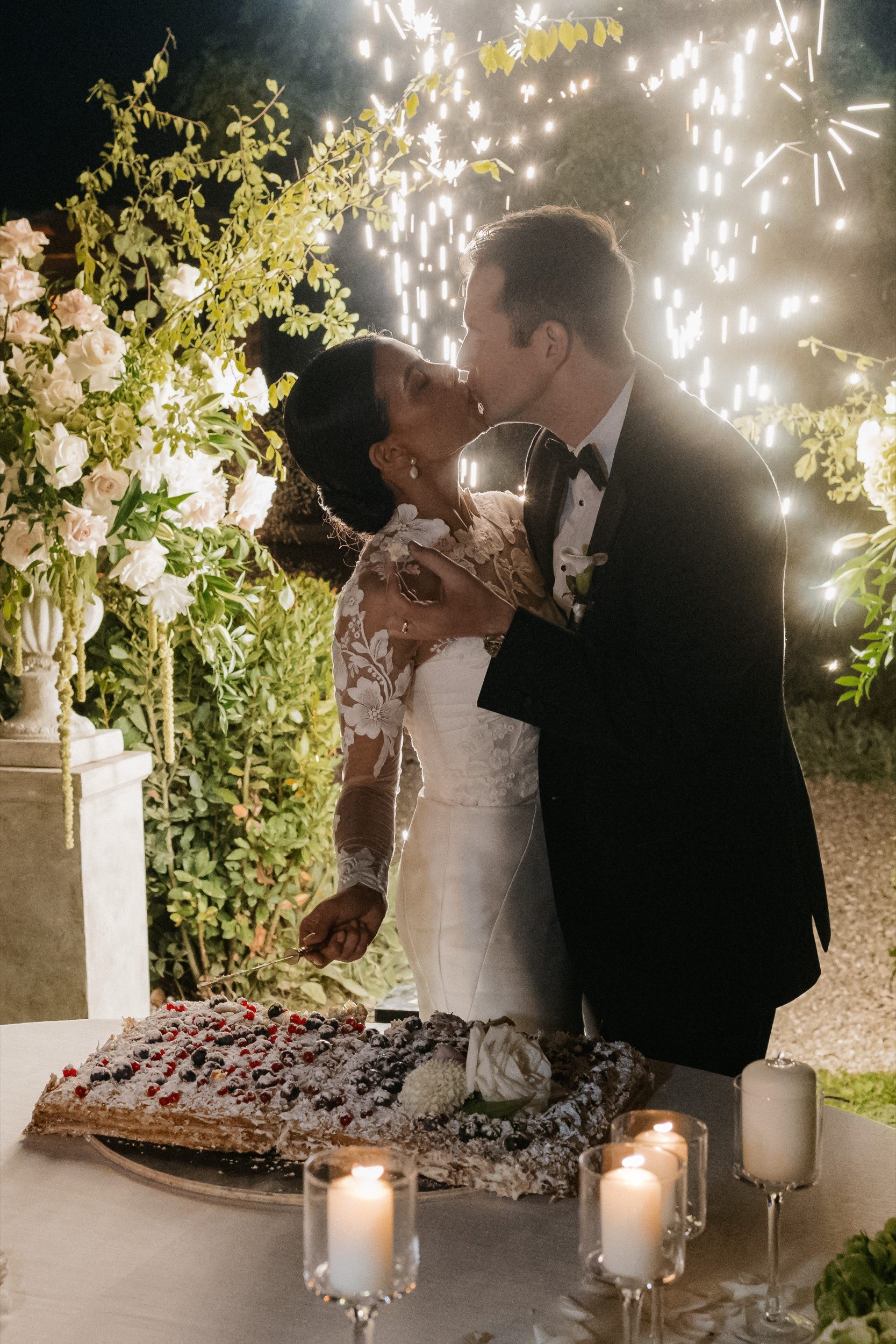 Late night celebration portrait at Tuscany destination wedding by Marco Wang