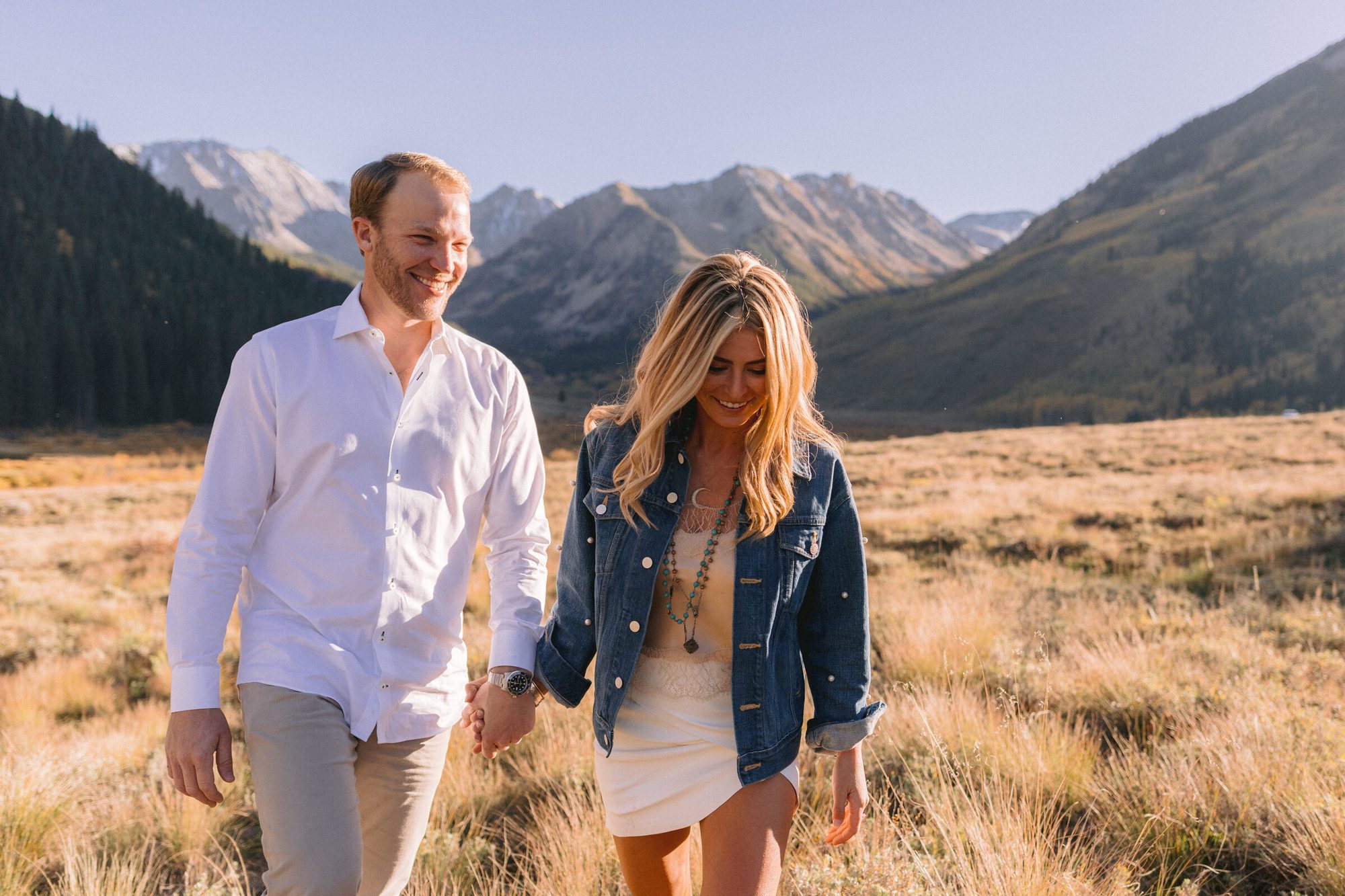 Mountain vista at golden hour engagement session Elk Mountains Colorado