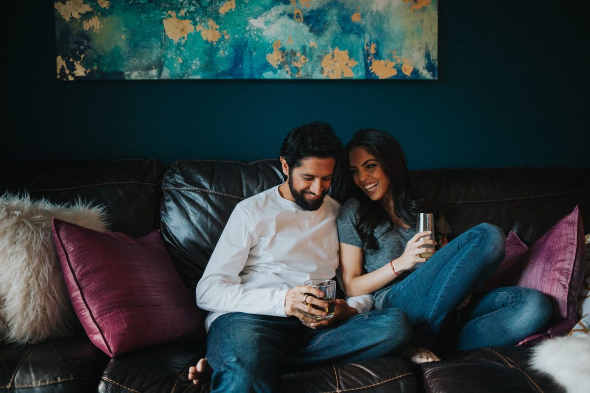 Intimate close-up portrait of Kavita and Amit during their NYC engagement session photographed by Houston photographer Marco Wang