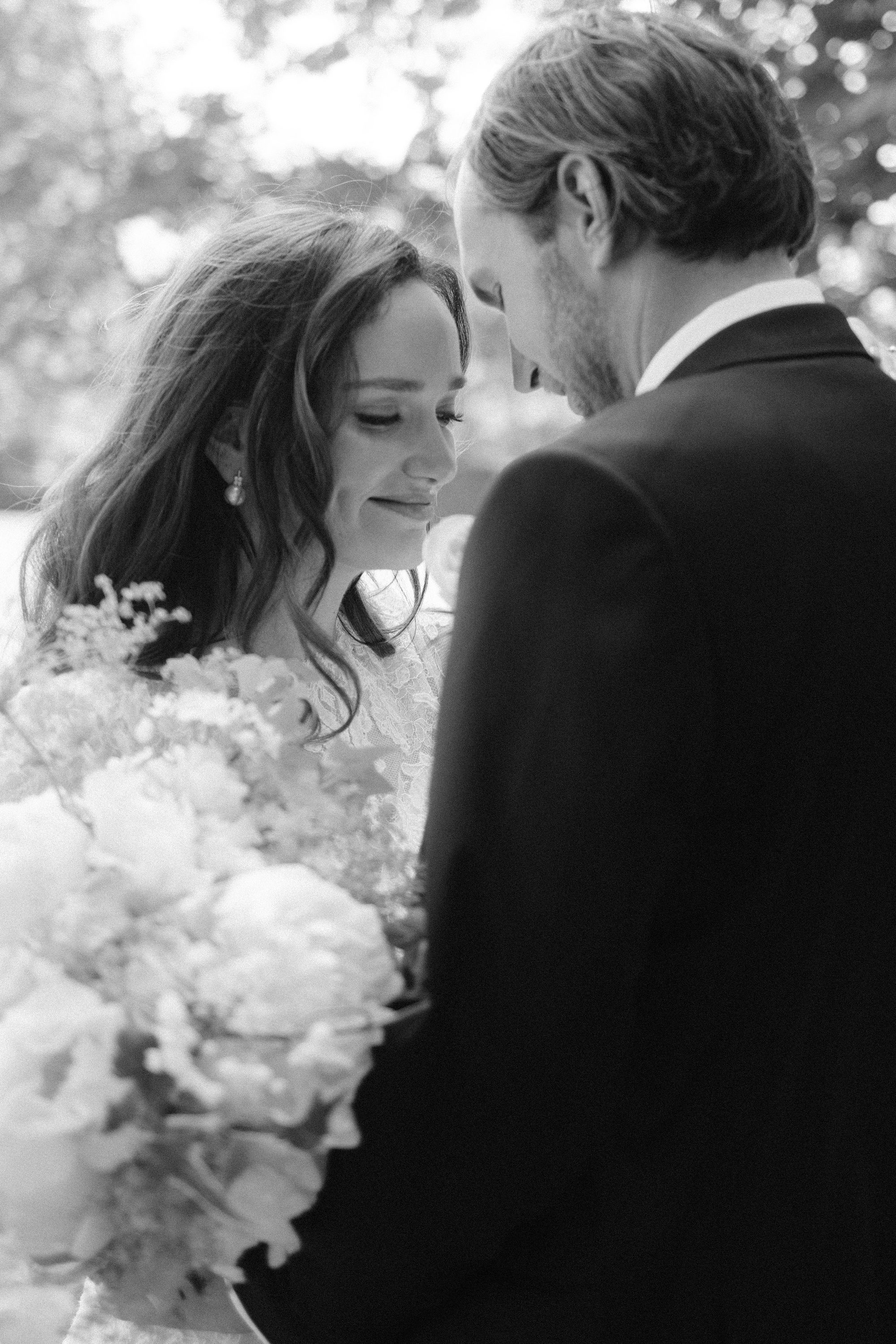 Intimate black and white couple portrait at Chateau de Farcheville France destination wedding