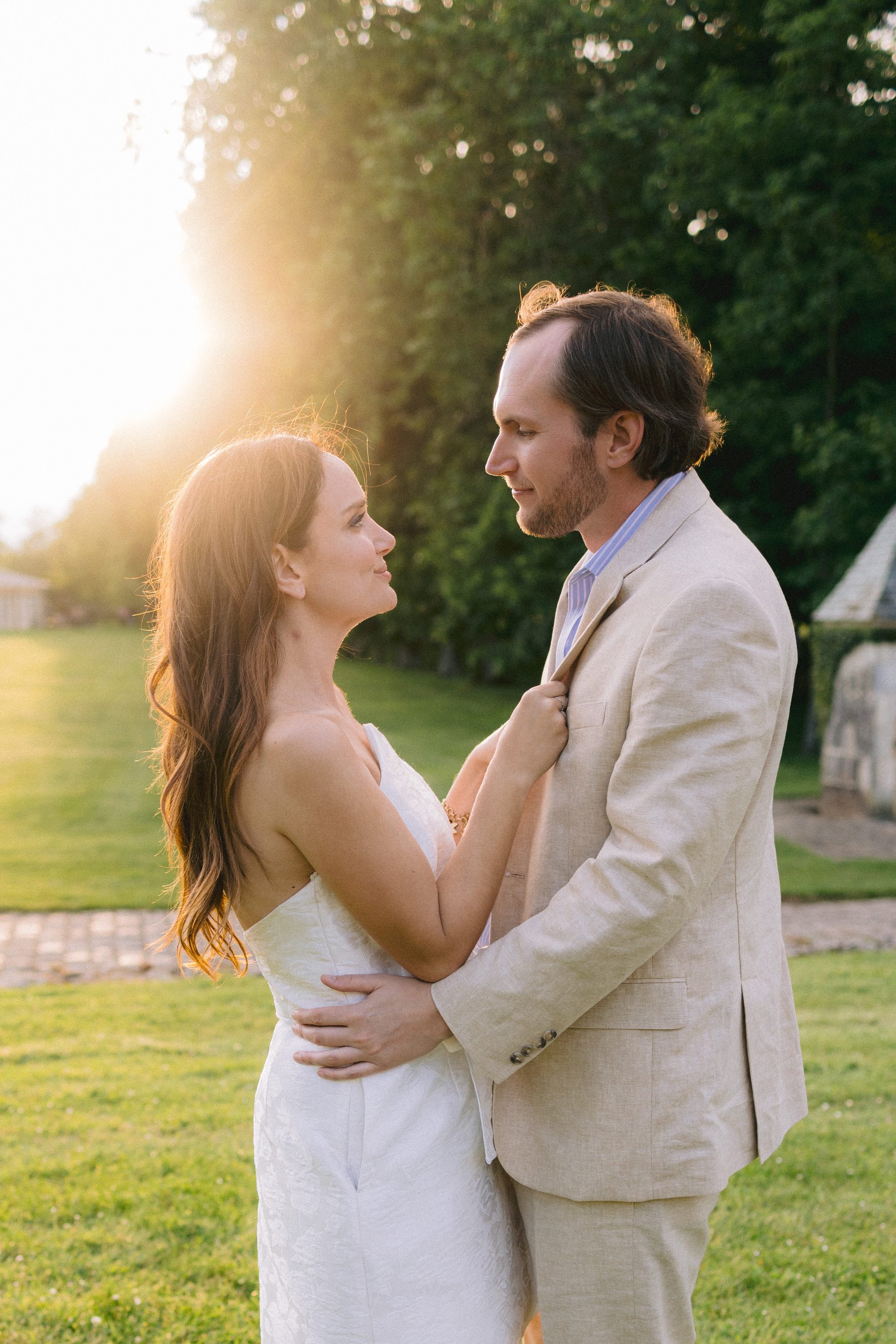 Couple portrait at golden hour Chateau de Farcheville destination wedding